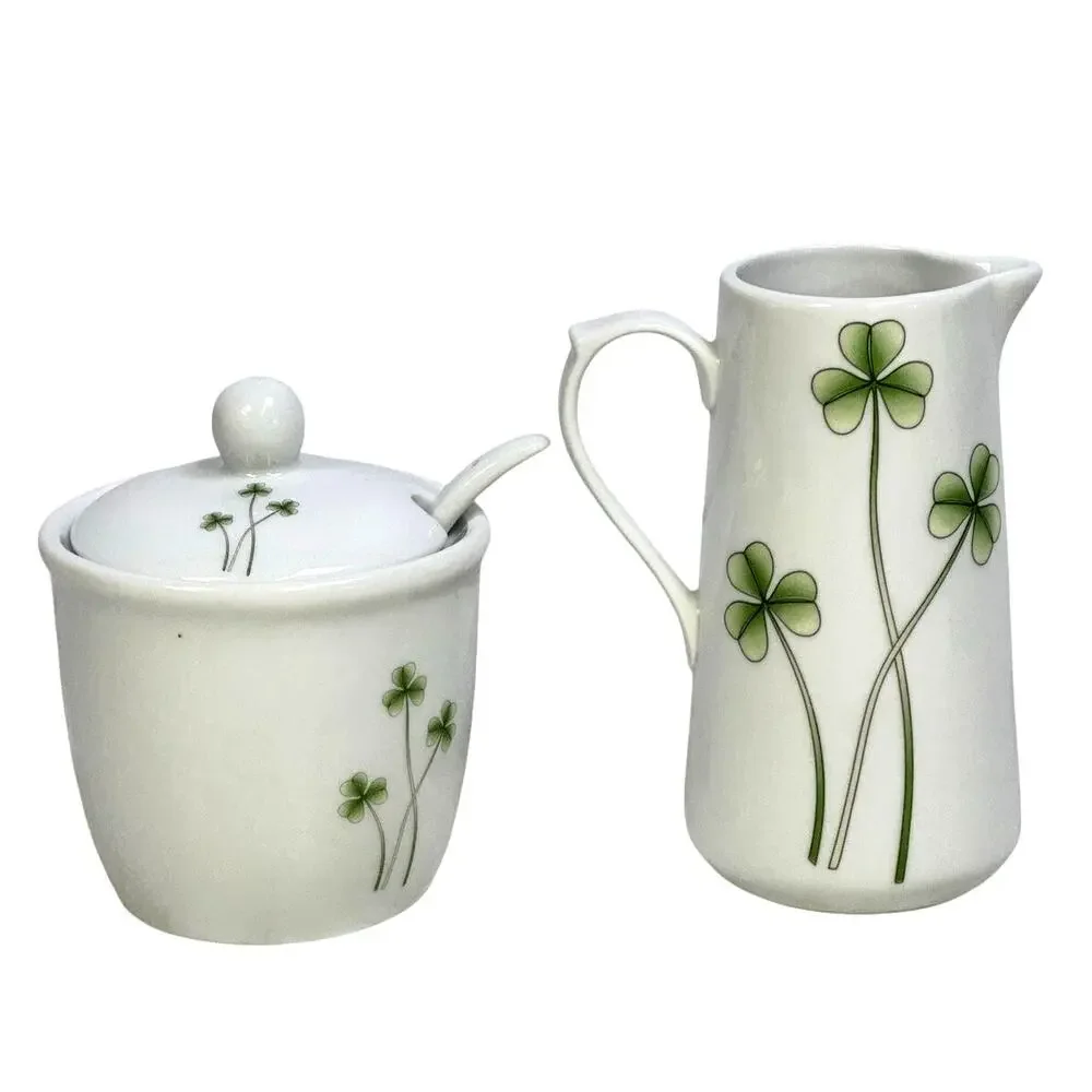 Marcus Notley Ireland Retired 2007 Shamrocks Porcelain Creamer/Sugar Bowl/Spoon